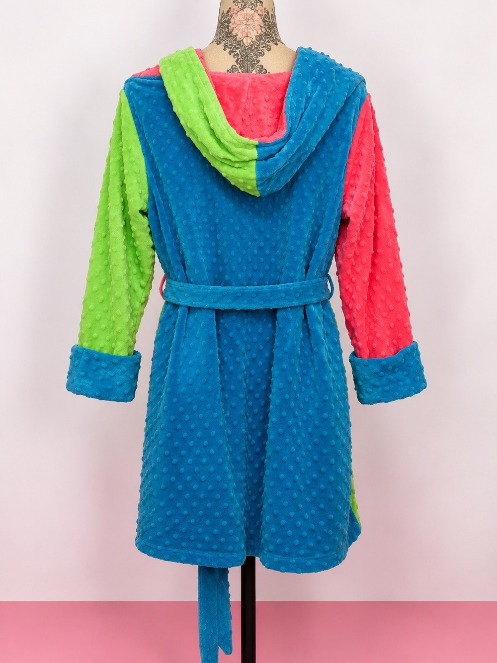 Fat Rat Family Colorblock Minky Dot Hooded Robe - Size Large Hard To Fine - Picture 8 of 12